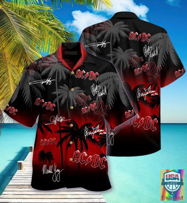 Acdc Palm Tree 50 Years Anniversary Short Sleeve Hawaiian Shirt