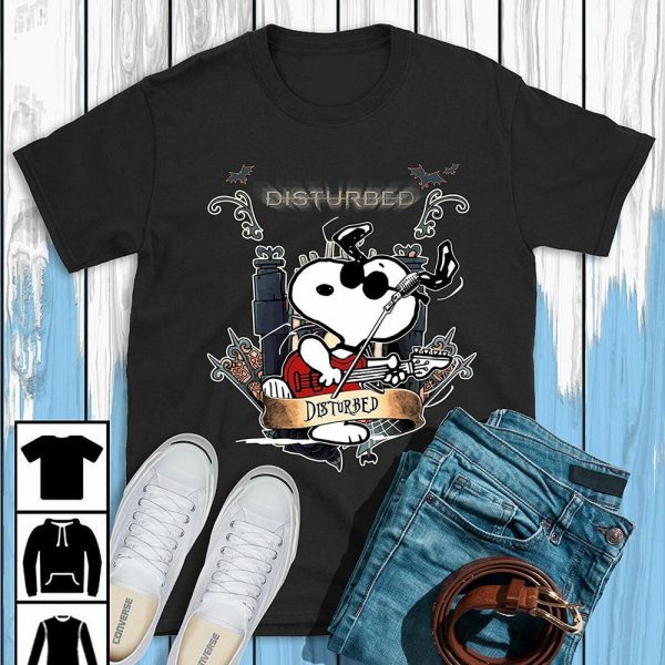 Disturbed Snoopy Plays Guitar Unisex Classic T-Shirt; Hoodie; Crew-neck Sweatshirt